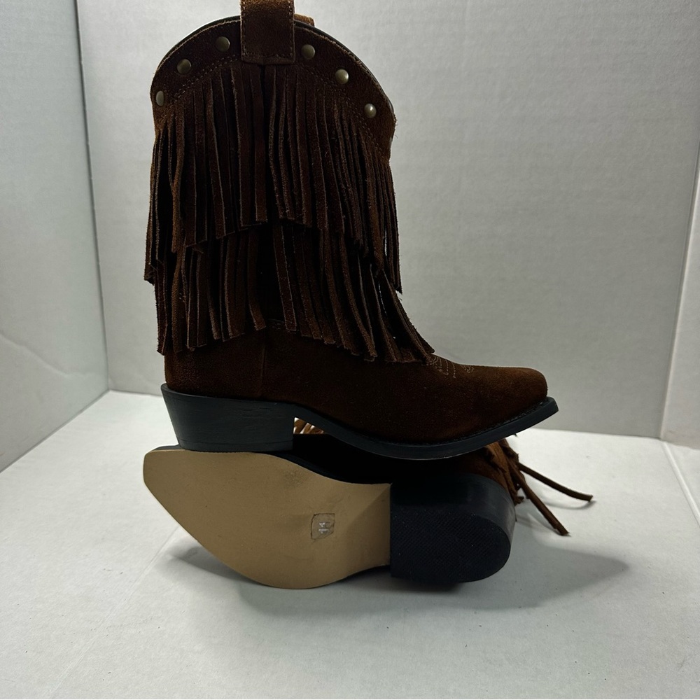 Shyanne Double Fringe Suede Western Cowboy Boots Brown Youth 11 Rodeo Festival - Picture 6 of 9